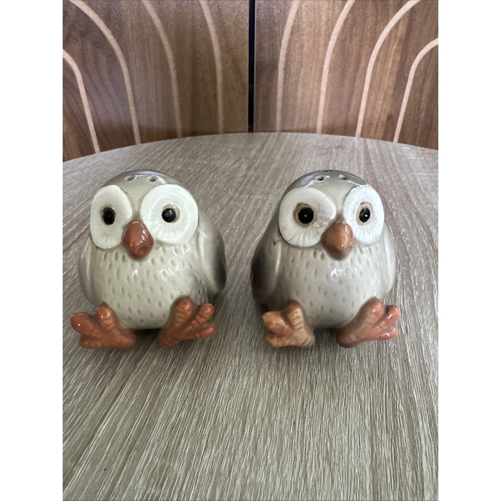 Fitz And Floyd Baby Owl Salt And Pepper Shakers Vintage Hand Painted 3 in—READ